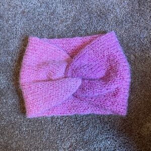 “Tickled Pink” Hand-Knit Twisted Ear Warmer – Fuzzy, Flirty & Double the Fun